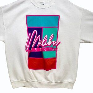 Malibu Barbie Tennis Sweatshirt Womens XL Colorful Sportswear Crewneck Sweater‎